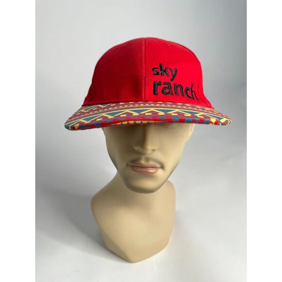 Sky Ranch Red Snapback Hat With Colorful Patterned Brim Adjustable Fit - Picture 2 of 16